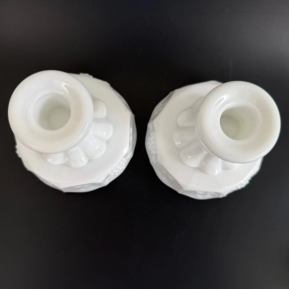 VINTAGE Westmoreland Milk Glass Grape Vine Candlestick Candle Holder White